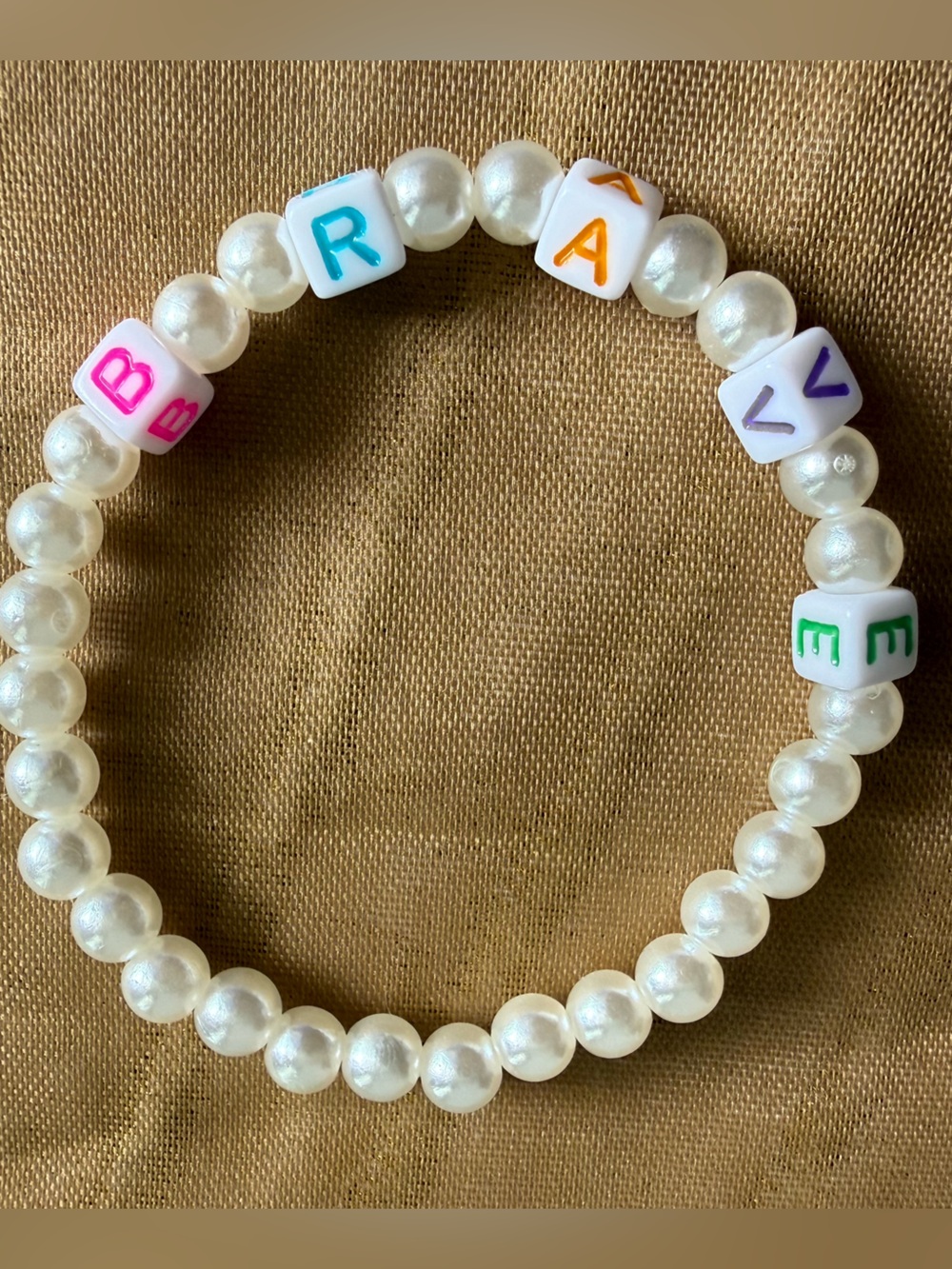 Pearl Bead Letter Bracelet - White Pearls with Multicolor Letters